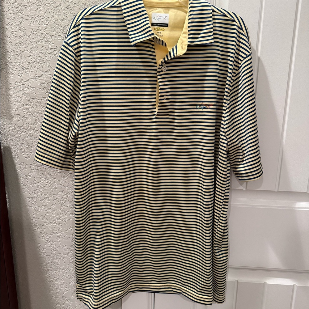 Greg Norman Collection Navy and Cream Striped Polo